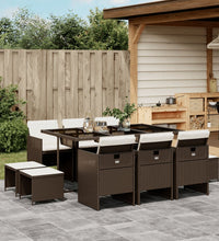 11-tlg. Garten-Essgruppe mit Kissen Braun Poly Rattan