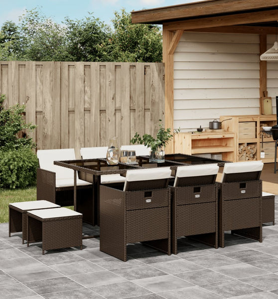11-tlg. Garten-Essgruppe mit Kissen Braun Poly Rattan