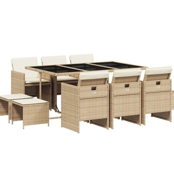 11-tlg. Garten-Essgruppe mit Kissen Beige Poly Rattan