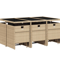 11-tlg. Garten-Essgruppe mit Kissen Beige Poly Rattan