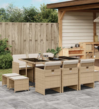 11-tlg. Garten-Essgruppe mit Kissen Beige Poly Rattan