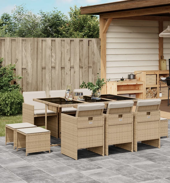 11-tlg. Garten-Essgruppe mit Kissen Beige Poly Rattan