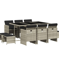 11-tlg. Garten-Essgruppe mit Kissen Hellgrau Poly Rattan