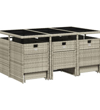 11-tlg. Garten-Essgruppe mit Kissen Hellgrau Poly Rattan