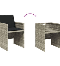 11-tlg. Garten-Essgruppe mit Kissen Hellgrau Poly Rattan