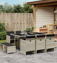 11-tlg. Garten-Essgruppe mit Kissen Hellgrau Poly Rattan