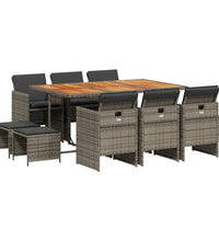 11-tlg. Garten-Essgruppe mit Kissen Grau Poly Rattan