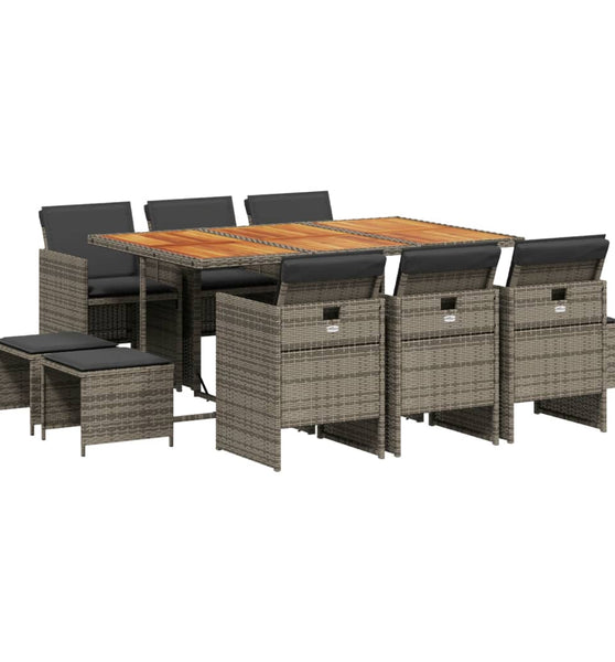 11-tlg. Garten-Essgruppe mit Kissen Grau Poly Rattan