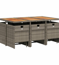 11-tlg. Garten-Essgruppe mit Kissen Grau Poly Rattan