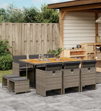11-tlg. Garten-Essgruppe mit Kissen Grau Poly Rattan