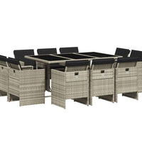 11-tlg. Garten-Essgruppe mit Kissen Hellgrau Poly Rattan