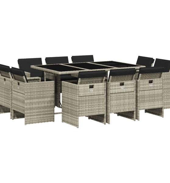 11-tlg. Garten-Essgruppe mit Kissen Hellgrau Poly Rattan