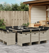 11-tlg. Garten-Essgruppe mit Kissen Hellgrau Poly Rattan