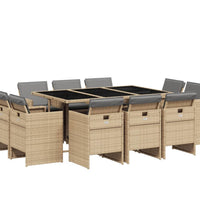 11-tlg. Garten-Essgruppe mit Kissen Beigemischung Poly Rattan