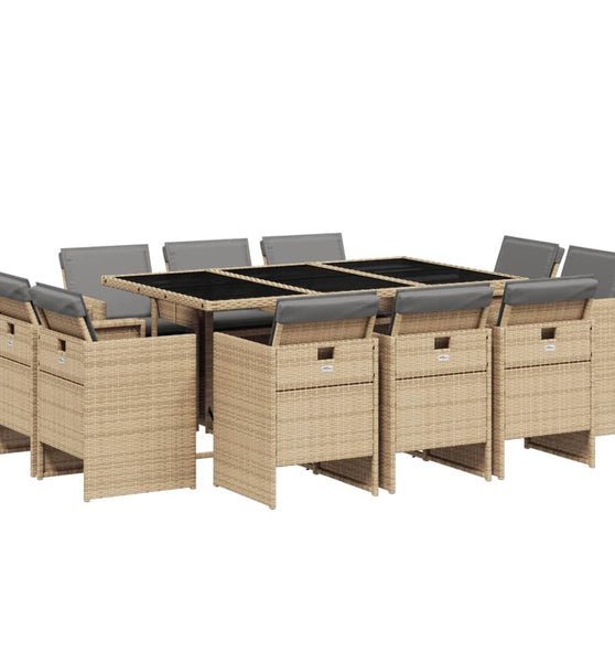 11-tlg. Garten-Essgruppe mit Kissen Beigemischung Poly Rattan