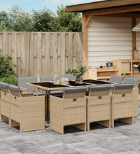 11-tlg. Garten-Essgruppe mit Kissen Beigemischung Poly Rattan