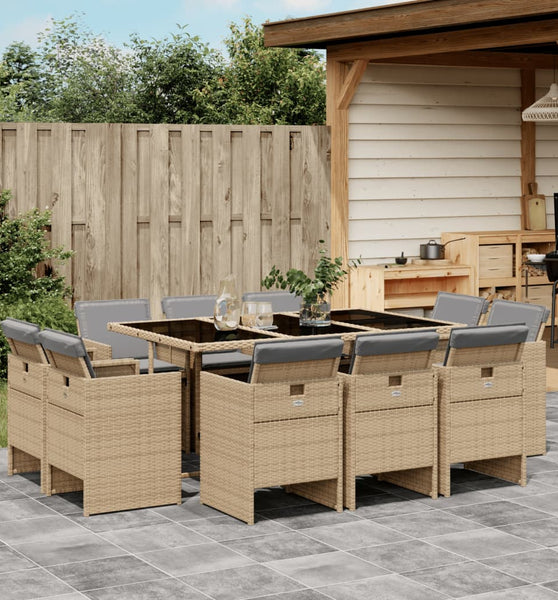 11-tlg. Garten-Essgruppe mit Kissen Beigemischung Poly Rattan