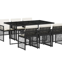 7-tlg. Garten-Essgruppe mit Kissen Schwarz Poly Rattan