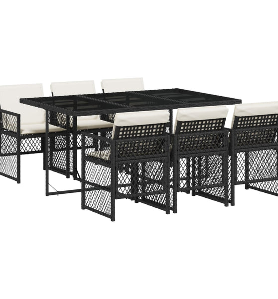 7-tlg. Garten-Essgruppe mit Kissen Schwarz Poly Rattan