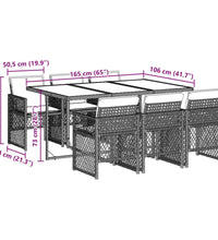 7-tlg. Garten-Essgruppe mit Kissen Schwarz Poly Rattan