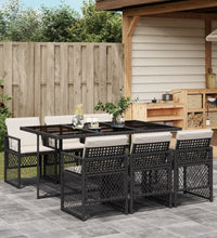 7-tlg. Garten-Essgruppe mit Kissen Schwarz Poly Rattan