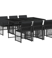 7-tlg. Garten-Essgruppe mit Kissen Schwarz Poly Rattan