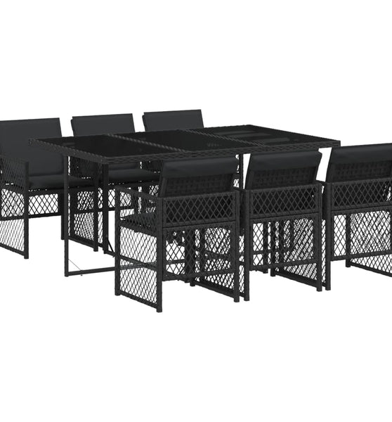 7-tlg. Garten-Essgruppe mit Kissen Schwarz Poly Rattan