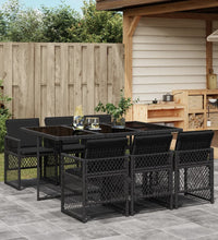 7-tlg. Garten-Essgruppe mit Kissen Schwarz Poly Rattan