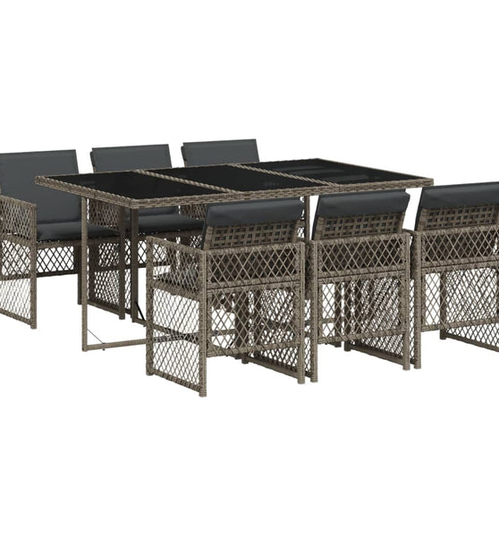7-tlg. Garten-Essgruppe mit Kissen Grau Poly Rattan