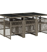 7-tlg. Garten-Essgruppe mit Kissen Grau Poly Rattan