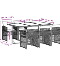 7-tlg. Garten-Essgruppe mit Kissen Braun Poly Rattan