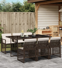 7-tlg. Garten-Essgruppe mit Kissen Braun Poly Rattan