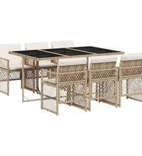 7-tlg. Garten-Essgruppe mit Kissen Beige Poly Rattan