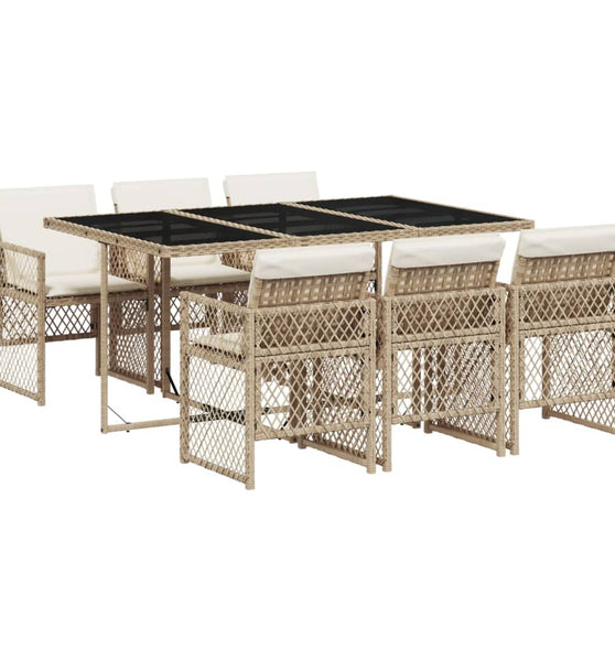 7-tlg. Garten-Essgruppe mit Kissen Beige Poly Rattan
