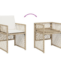 7-tlg. Garten-Essgruppe mit Kissen Beige Poly Rattan
