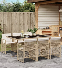7-tlg. Garten-Essgruppe mit Kissen Beige Poly Rattan