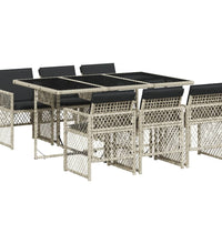 7-tlg. Garten-Essgruppe mit Kissen Hellgrau Poly Rattan