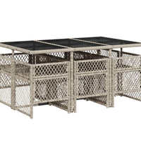 7-tlg. Garten-Essgruppe mit Kissen Hellgrau Poly Rattan