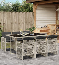 7-tlg. Garten-Essgruppe mit Kissen Hellgrau Poly Rattan