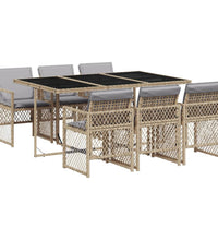 7-tlg. Garten-Essgruppe mit Kissen Beige Poly Rattan