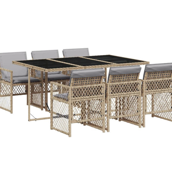 7-tlg. Garten-Essgruppe mit Kissen Beige Poly Rattan