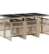 7-tlg. Garten-Essgruppe mit Kissen Beige Poly Rattan