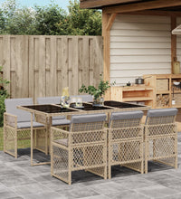 7-tlg. Garten-Essgruppe mit Kissen Beige Poly Rattan