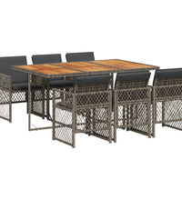 7-tlg. Garten-Essgruppe mit Kissen Grau Poly Rattan