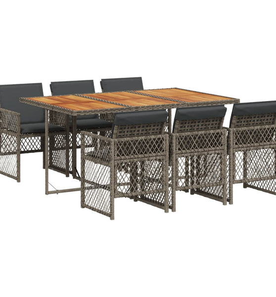 7-tlg. Garten-Essgruppe mit Kissen Grau Poly Rattan