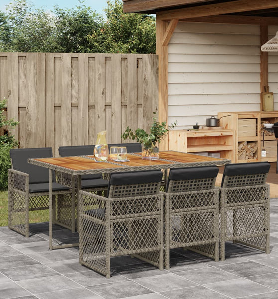 7-tlg. Garten-Essgruppe mit Kissen Grau Poly Rattan