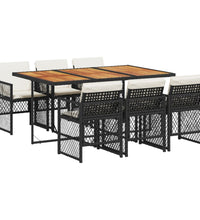 7-tlg. Garten-Essgruppe mit Kissen Schwarz Poly Rattan