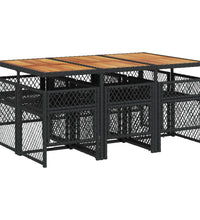 7-tlg. Garten-Essgruppe mit Kissen Schwarz Poly Rattan