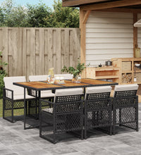 7-tlg. Garten-Essgruppe mit Kissen Schwarz Poly Rattan