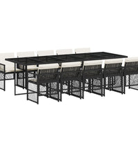 11-tlg. Garten-Essgruppe mit Kissen Schwarz Poly Rattan